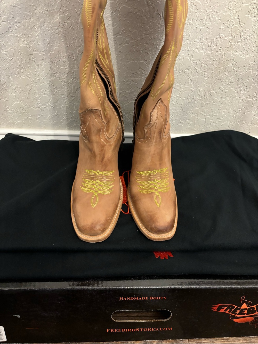 Freebird Panama Beige Leather Tall Western Boots with Stacked Heel Womens Size 7 - Picture 3 of 7